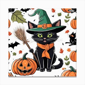 Cute Cat Halloween Pumpkin (19) Canvas Print