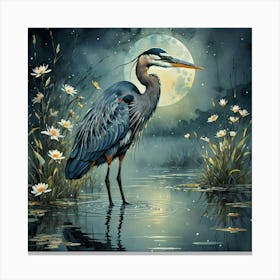 Blue Heron At Night Canvas Print