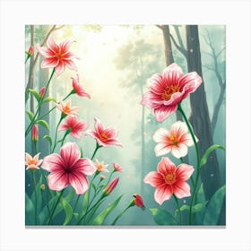 Pink Flowers In The Forest Canvas Print