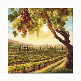 Sun Drenched Vineyard Where Rows Of Grapevines Stretch To The Horizon Promising The Magic Of Fine Canvas Print