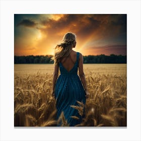 Beautiful Woman In A Wheat Field Canvas Print