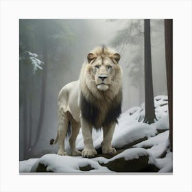 Lion In The Snow 1 Canvas Print