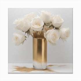 Gold renaissance Vase With White Roses Canvas Print