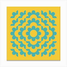 Midcentury Modern Abstract Geometric Flower Pattern Floral in blue teal mustard 1 Canvas Print