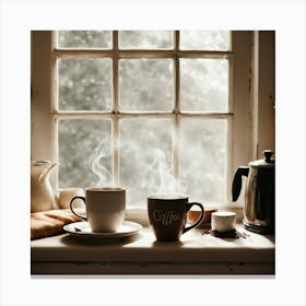 Coffee And Tea On A Window Sill Canvas Print