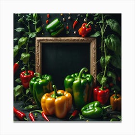 Colorful Peppers In A Frame 24 Canvas Print