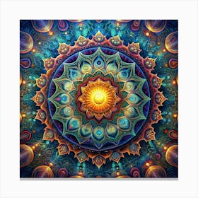 Colorful Mandala With Sunburst Center Canvas Print