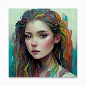 Girl With Colorful Hair 5 Canvas Print