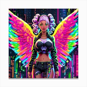 Neon Girl With Wings 11 Canvas Print