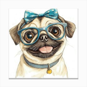 Pug Dog With Glasses Canvas Print