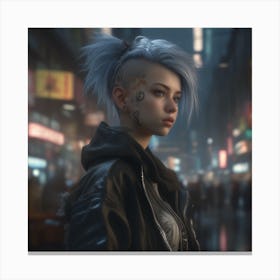 Cyber Girl looking over the city Canvas Print