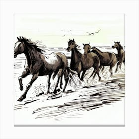 Horses Running On The Beach Canvas Print