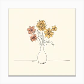 Flower Power: A Impressionist Line Art of a Flower in a Vase Canvas Print