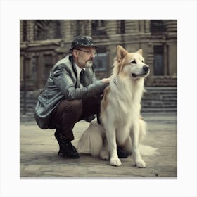 Portrait Of A Man And His Dog 1 Canvas Print