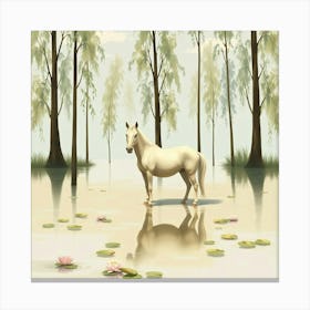 White Horse In Water 3 Canvas Print