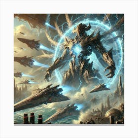 Earthborne Colossi Destabilizing Asterian Warships Canvas Print