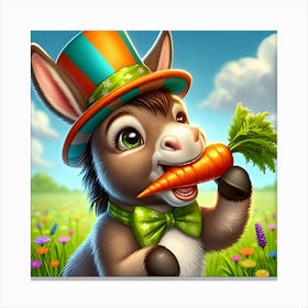 A Donkey With A Hat Eating A Carrot 3 Canvas Print