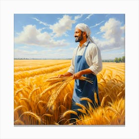 Farmer In A Wheat Field Canvas Print