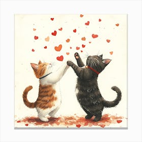 Dancing Cats Under Falling Heart Canvas Print