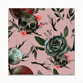 Skulls And Roses gothic pattern Canvas Print