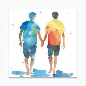 Watercolor Gay Couple Holding Hands 171 Canvas Print