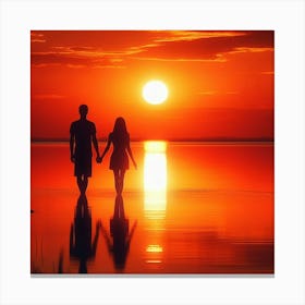 Couple Holding Hands At Sunset Canvas Print