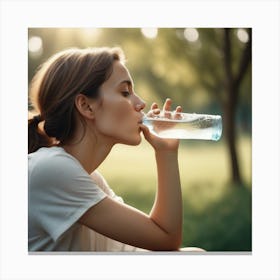 Side View Woman Drinking Water 2 Canvas Print