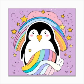 Penguin With Rainbows Canvas Print