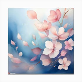 Firefly Abstract Cherry Blossom Petals In Watercolor Style, Floating Gently On A Misty Blue Backgrou (1) Canvas Print