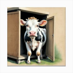 Cow In A Box 2 Canvas Print