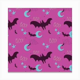 Blue Batty Boo On Purple Canvas Print