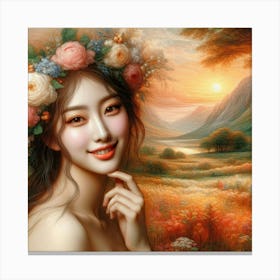 Asian Girl With Flowers Canvas Print