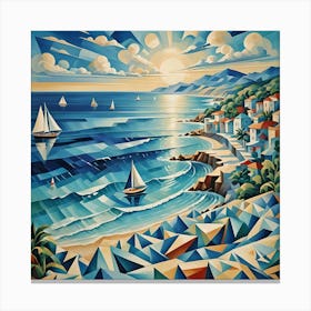 Beach Scene Cubism 1 Of 3 Canvas Print