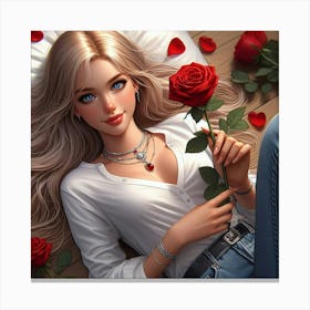 Beautiful Girl With Roses 3 Canvas Print