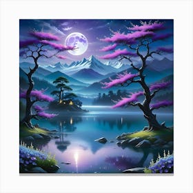 Moonlight Over Lake 1 Canvas Print