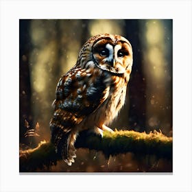 Tawny Owl on Moss Covered Bough Canvas Print