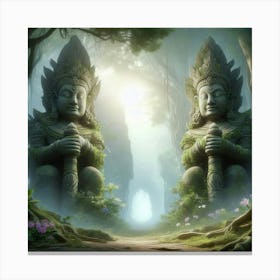 Buddha Statues In The Forest paintings art print Canvas Print