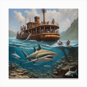 'Sharks' around a steamboat Canvas Print