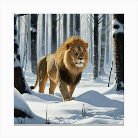 Lion In The Snow Canvas Print