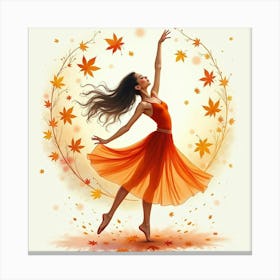 Watercolor Dancer Surrounded By Magical Autumn Leaves 1 Canvas Print