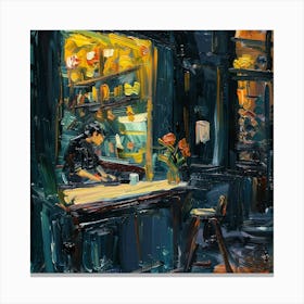 Coffee Shop At Night Canvas Print