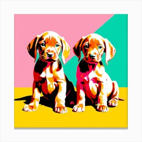 Vizsla Pups , This Contemporary art brings POP Art and Flat Vector Art Together, Colorful Art, Animal Art, Home Decor, Kids Room Decor, Puppy Bank - 138th Canvas Print