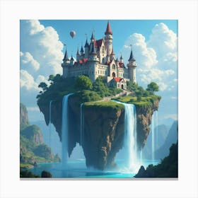 A Floating Island With A Grand Castle And Cascading Waterfalls 1 Canvas Print