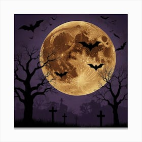 Full Moon And Bats 1 Canvas Print