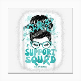 Support Squad Messy Bun Leopard Teal Ribbon Pcos Canvas Print