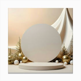 White Circle With Christmas Ornaments Canvas Print