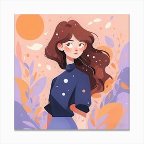 Cartoon Girl With Long Hair Canvas Print