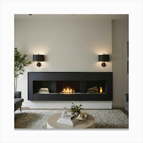 Modern Living Room With Fireplace 16 Canvas Print