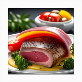 Tuna Steak On A Plate Canvas Print