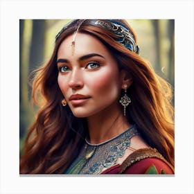 Hispanic Woman With Long Brown Hair And With Med Canvas Print